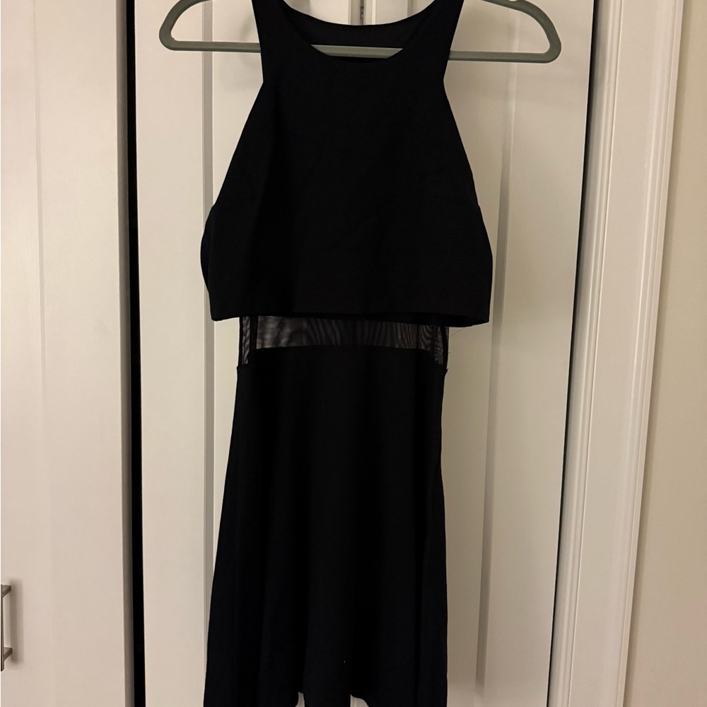 Black Sleeveless Dress with Mesh Detail